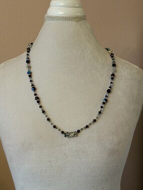 Cobalt Blue Emerald-Cut Crystal Statement Necklace in Gold-Tone